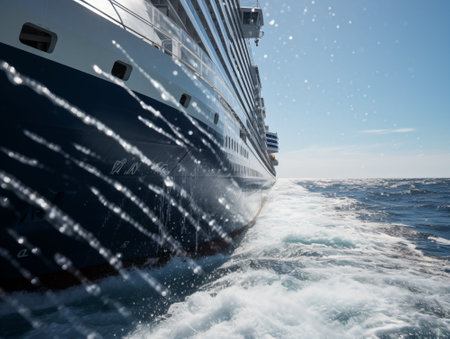 cruise ship in the sea. Water splashes on the water.の素材