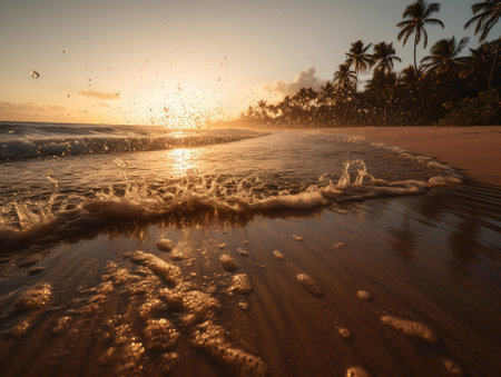 Beautiful sunset on the beach in the tropics. Toned.の素材