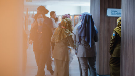 Jakarta, Indonesia - October 2022: civil servants are visiting the Jakarta library.