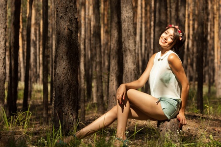 The girl on the nature, the bright sunの写真素材