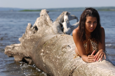 The girl in the water, summer dayの写真素材