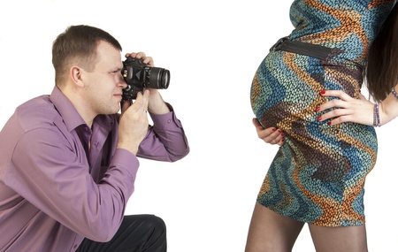 man's wife, who was pregnant. Photographed in the studioの写真素材