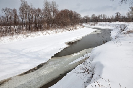 River in spring flood  Tatarstan, Russiaの写真素材