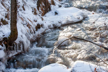River in late autumn. A landscape photo in late autumn. sunrise over the river late autumn. winter landscape of southern Kazakhstanの写真素材