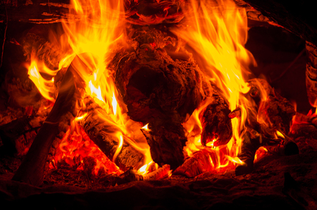 fire burning fire. Fire burning in the night. crest of flame on burning wood.blaze fire flame texture backgroundの写真素材