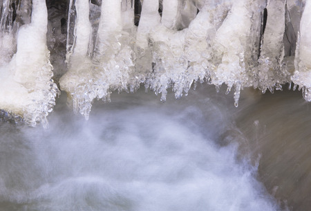 River in late autumn. A landscape photo in late autumn. sunrise over the river late autumn. winter landscape of southern Kazakhstanの写真素材