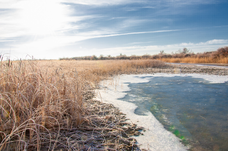 Icy river in the winter.の写真素材
