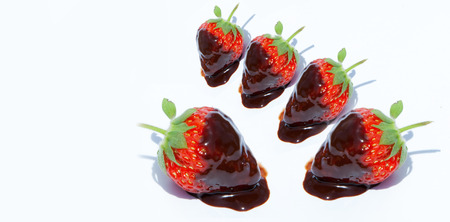 Chocolate covered strawberries. Chocolate dipped strawberries at dessert bar.の写真素材