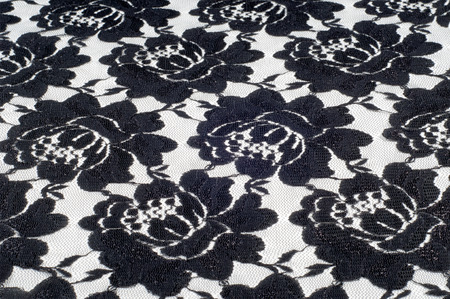 fabric lace. a fine open fabric, typically one of cotton or silk, made by looping, twisting, or knitting thread in patterns and used especially for trimming garmentsの写真素材