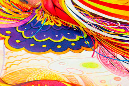 Fabric colors abstraction, with a pattern of yellow, blue, blue, red lines. Photography Studio
