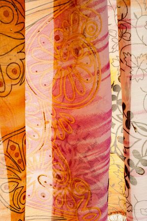 White fabric texture. pink, yellow, and brown pattern.  Photography Studioの写真素材