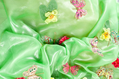 Texture fabric green yellow red. Ball Gown. Photography Studioの写真素材