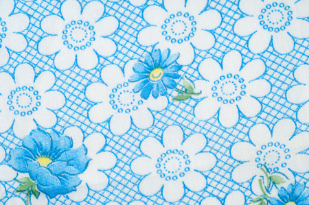 White fabric texture with blue flowers.  Photography Studio