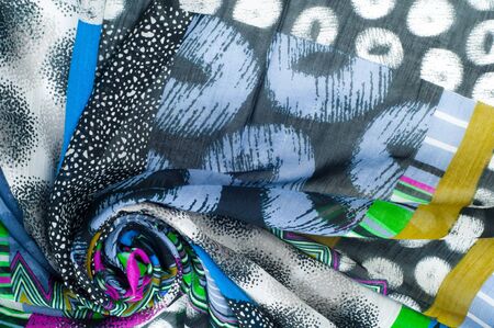 Fabric silk texture with geometric shapes. Photography Studioの写真素材