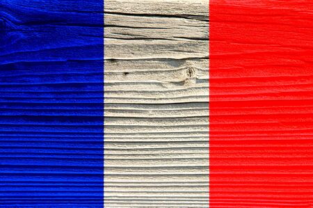 The texture of old wood (board). flag of France.  old wood background. old, grunge wood panels used as backgroundの写真素材