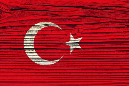 The texture of old wood (board). flag of Turkey.  old wood background. old, grunge wood panels used...