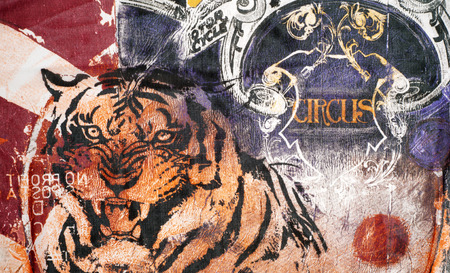 Fabric silk texture, patterned animals. の写真素材