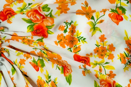 Cotton fabric texture flowers. fabric Baptiste. batiste, cambric, lawn. a fine, light linen or cotton fabric resembling cambric.の写真素材