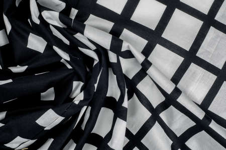 Batiste fabric texture. Checkered black and white diceの写真素材
