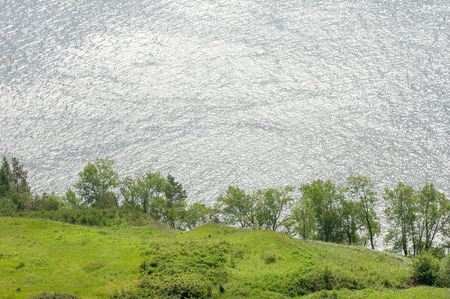 Summer river. High Rock. blue sky. beautiful sceneryの写真素材