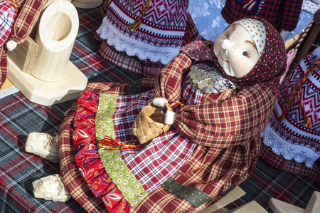 Handmade dolls, Toy company - many toys in. some coloured rag dolls, Cute handmade toys of glovesの写真素材