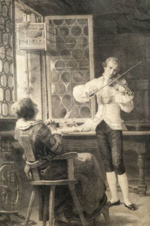 engraving, etching, print, plate. Engraving is the practice of incising a design onto a hard, usually flat surface, by cutting grooves into it.の写真素材