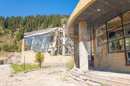 sports facility in the mountains collapsed from the big snowの写真素材