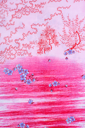Texture, background. Cotton fabric, linen stylized sakuraの写真素材