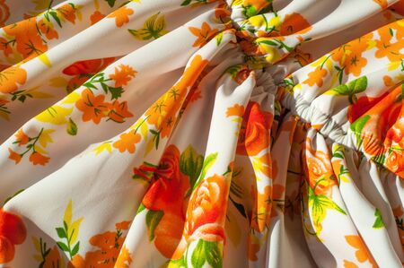 Cotton fabric texture flowers. fabric Baptiste. batiste, cambric, lawn. a fine, light linen or cotton fabric resembling cambric.の写真素材