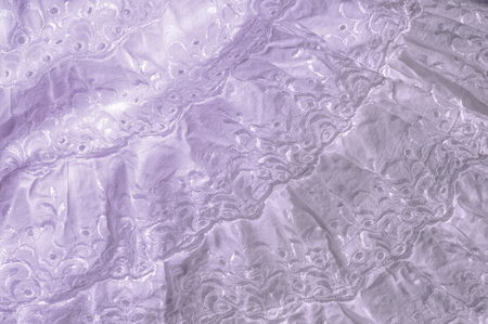 White cotton fabric, with patterns.  tissue, textile, cloth, material, textureの写真素材