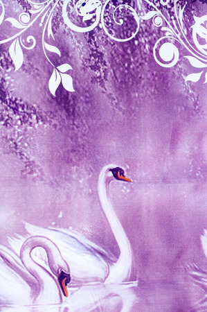 Texture, background. Fabric cotton bed linen. lilac. White Swanの写真素材