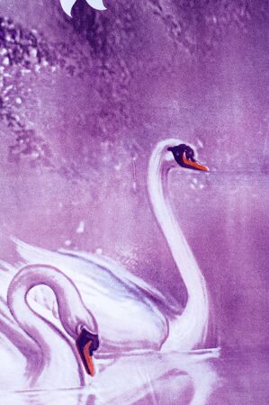 Texture, background. Fabric cotton bed linen. lilac. White Swanの写真素材