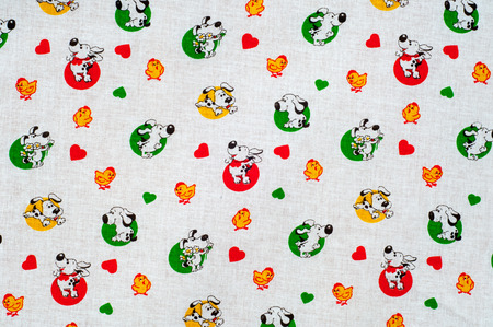 Texture, background. textiles. cotton cloth. children's drawings on fabric