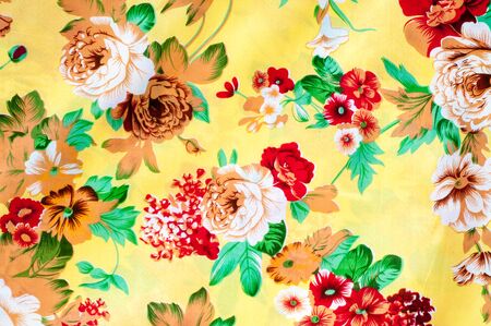 Texture, background. textiles. cotton cloth. bedding, flowers on a yellow background