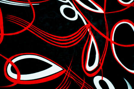 Texture, background. Silk fabric painted with an abstract pattern, black. Drawing the line color white redの写真素材