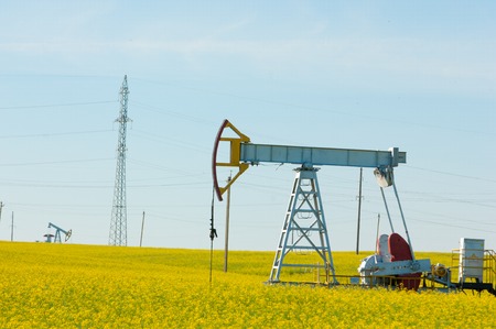 oil pump. Oil industry equipment. filtered picture of oil pump jack. Oil and gas industry. Work of oil pump jack on a oil field.の写真素材