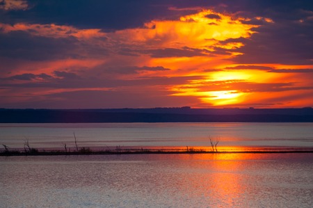 Sunset, sunrise. River cloud. Dramatic Burning Sky During Summer Sunrise/Sunset.の写真素材