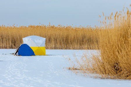 Reeds on a frozen lake, the steppe. the river Ili Kazakhstan. Kapchagai Bakanasの写真素材