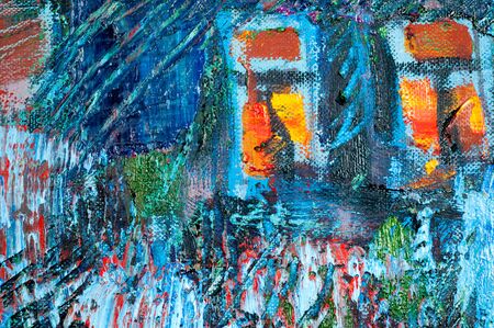 Honored Artist of Tatarstan M. Sh Khaziev. Scenes painted oil paintings. two trees, an old man looking at the trees, mystical story painted in the picture.のeditorial素材