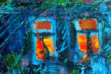 Honored Artist of Tatarstan M. Sh Khaziev. Scenes painted oil paintings. two trees, an old man looking at the trees, mystical story painted in the picture.のeditorial素材