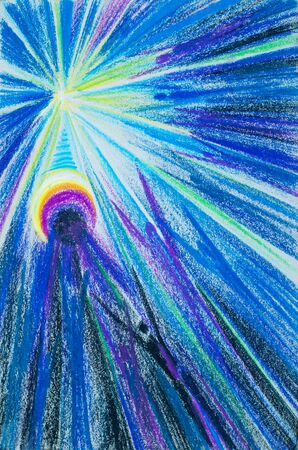 a picture drawn with crayons. Flash Light. souls of people seeking the light. People Are People. the spiritual or immaterial part of a human being or animal, regarded as immortal.の写真素材