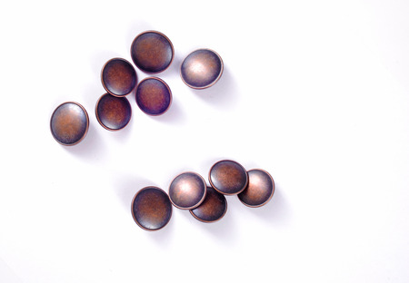 sewing buttons collection. Various sewing buttons with a thread. isolated.  collection of various...