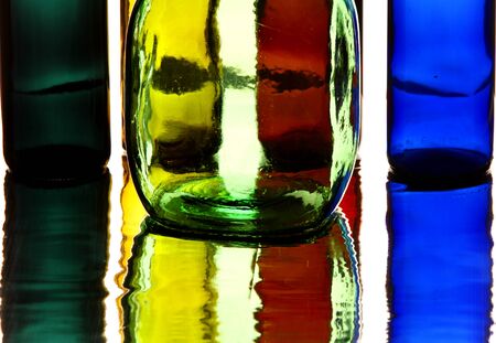 Texture reflection glass. Shooting in the studio, reflection on the mirror bottlesの写真素材