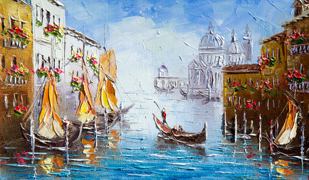 Texture, background. Painting on canvas painted with oil paints. The picture painted Vinec. Seaport.の写真素材