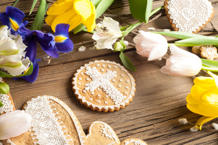 Easter Cookies. Handmade. The background colors of early spring