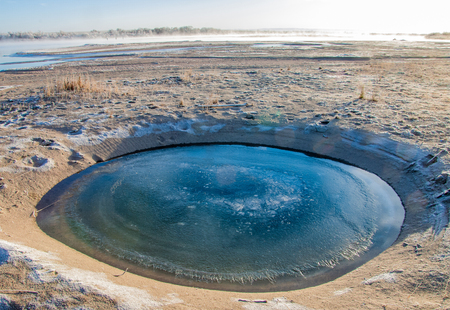 meteorite. Perfectly circular lake. Next meteorite on earthの写真素材