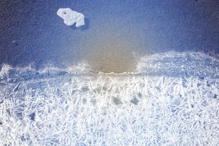 Winter peyzazh.Tekstura, background, pattern. frozen ice crystals on the ice. Frozen water. Solid...