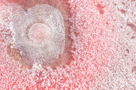 Winter landscape. Ice water. Cracks in the ice from the bitter cold. Picture of frozen ice crystals...