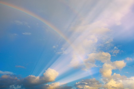 Texture, background. Clouds, clouds colors of the rainbow. Arch colors formed in the sky, in certain circumstances, caused by the refraction and scattering of sunlightの写真素材