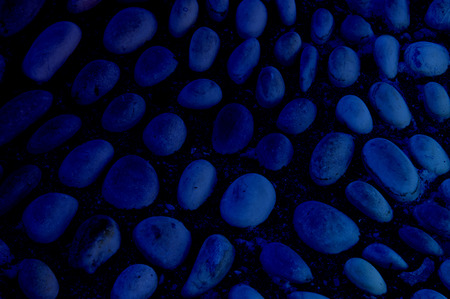 texture, background. The pavement of granite stone. Paved roadway street. any paved area or surface. Old cobblestone road pavement texture, grass between stonesの写真素材